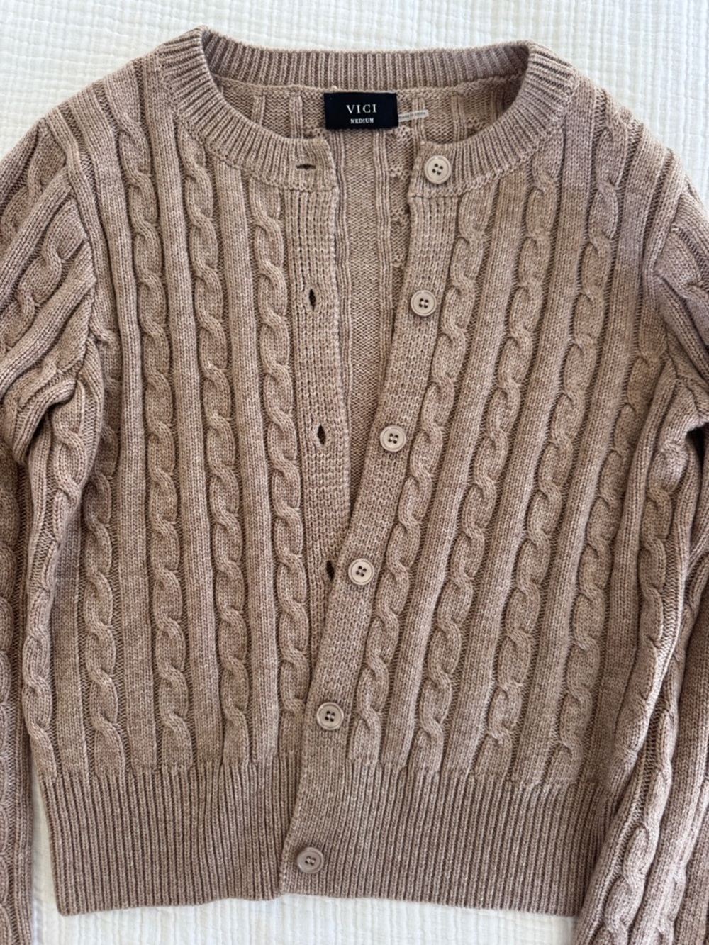 Vici Taupe Cable-Knit Cardigan and Vest Set - Picture 7 of 8
